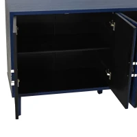Stylish 4-Door Storage Cabinet with Pine Legs and MDF, Versatile for Living Room, Bedroom, and Kitchen, 59.84"L x 15.75"W x 32.48"H, Navy Blue(m-7)
