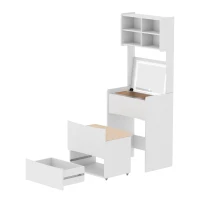 Dressing Table with Flip Top LED Mirror, Vanity Table with Storage, Removable Upholstered Stool, 23.62" x 15.75" x 62.99", White(m-10)