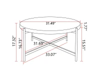 33" Modern Thread Design Round Coffee Table, MDF Table Top with Cross Legs Metal Base, Easy Assembly and Maintenance, Natural(m-3)