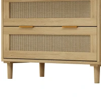 31.5" Rattan Storage Cabinet with 3 Drawers, Modern Oak Design, High-Quality MDF, Multi-Purpose for Bedroom, Living Room, Hallways, Oak(m-7)