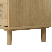 3-Drawer Rattan Storage Cabinet Set of 2, MDF and Solid Wood Legs, Iron Handles, 63" L x 15.55" W x 30.12" H, 52.47 lbs Each, Oak(m-10)