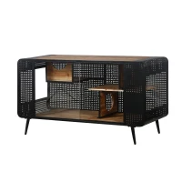 Spacious Cat House with Tempered Glass, Modern Style, Sturdy Fir Wood and Iron Frame, 55.12"L x 22.83"W x 29.92"H, Black+Brown(m-14)