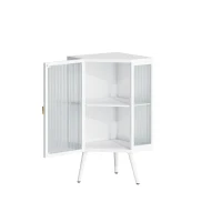 22.25" Floor Corner Cabinet with Tempered Glass Door, Storage Shelves for Bathroom, Living Room, Bedroom, Easy Assembly, 31.5" H, White(m-10)