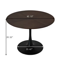 42.13" Modern Round Dining Table with Solid Wood Veneer Top, Metal Base, and Easy Assembly, Brown Oak(m-3)