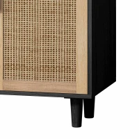 Elegant 4-Door Rattan Storage Cabinet, Adjustable Shelves, Easy Assembly, 62.2"L x 15.75"W x 34.25"H, Black(m-8)