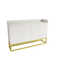 Stylish 4-Door Storage Cabinet with Square Metal Legs, Adjustable Shelf, and Particle Board Material, 47.24"L x 11.81"W x 31.69"H, White(m-9)