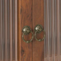 Vintage Double Door Wall Cabinet with Glass Doors, Three Tiers of Storage, and Towel Rack for Bathroom, Kitchen, Dining Room, 24.8", Brown(m-9)