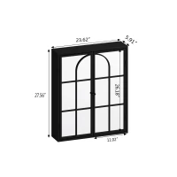 Vintage Two Door Wall Cabinet with Mirror, Three-Level Storage Space, Retro Style, Iron and Glass, 23.62"L x 5.91"W x 27.56"H, Black(m-3)