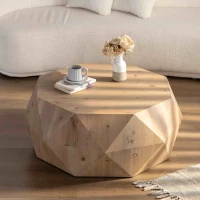 38" American Retro Style Coffee Table with Three-Dimensional Embossed Pattern, High-Quality Fir Wood and MDF, No Assembly Required, 150 lb Load Capacity, Natural(m-1)