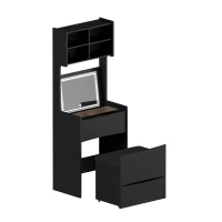 Dressing Table with Flip Top LED Mirror, Vanity Table with Storage, Removable Upholstered Stool, 3 Lighting Modes, 23.62" x 15.75" x 62.99", Black(m-2)