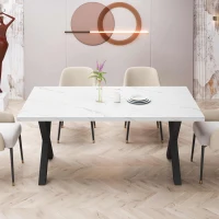 70.87" Modern Square Dining Table with Printed White Marble Table Top, Black X-Shape Legs, and 220 lbs Weight Capacity, White(m-4)