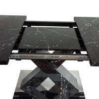 Modern Square Dining Table, Stretchable Printed Black Marble Table Top, MDF X-Shape Legs with Metal Base, 62.99"L x 31.5"W x 30.12"H, Black(m-6)