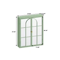 Vintage Two Door Wall Cabinet with Mirror, Three-Level Storage, Retro Style, Iron and Glass, 23.62"L x 5.91"W x 27.56"H, Green(m-3)
