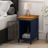 Nightstand with Storage Cabinet & Solid Wood Tabletop, Bedside Table, Sofa Side Coffee Table for Bedroom and Living Room, 12.2"L x 15.75"W x 20.08"H, Blue(m-4)