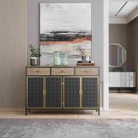 48" Wide Modern Sideboard with 4 Doors and 3 Top Drawers, Freestanding Storage Cabinet for Living Room, Office, Bedroom, 47.64"L x 14.17"W x 31.89"H, Dark Gray(m-4)