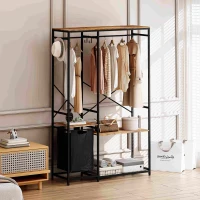 Portable Wardrobe Clothes Rack, Freestanding Clothing Rack with Bottom Mesh Storage, Premium Oxford Cloth Bag, 47.24"L x 15.75"W x 72.05"H, Black+Brown(m-6)