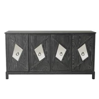 Modern 4-Door Cabinet with Mirrored Decorative Doors, Ample Storage, Easy Assembly, 59.84"L x 15.75"W x 31.89"H, Grey(m-2)