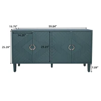 Stylish 4-Door Storage Cabinet with Pine Legs and Adjustable Shelves, MDF Construction, 59.84"L x 15.75"W x 32.48"H, Olive Green(m-3)