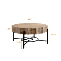 31.5" Vintage Patchwork Lace Coffee Table Set of 2 with Natural Pine Grain Top and Dimpled Metal Cross Legs, Natural+Black(m-3)