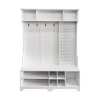 Hall Tree with Shoe Bench, Coat Rack, Storage Shelves, and Pegboard, 57.48"L x 14.96"W x 77.17"H, White(m-2)