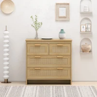 4-Drawer Rattan Cabinet, Modern Natural Design, High-Quality Chipboard, Ample Storage, Anti-Tipping, Easy Assembly, 31.5"x15.75"x31.5", Natural(m-4)