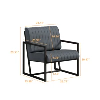 Modern Fashion PU Leather Armchair with Metal Frame, Extra-Thick Padded Backrest and Seat Cushion, 26.77"L x 25.98"W x 29.53"H, Grey(m-3)