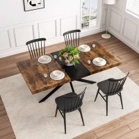 Retro Rectangular Stretch Dining Table, Antique Wood Top, Black Iron Base, with Storage Box, 55.11"-70.86", Black Brown(m-4)