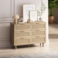 43.31" 6-Drawer Rattan Storage Cabinet, Modern Natural Design, High-Quality Chipboard, Ample Storage Space for Bedroom and Living Room, Natural(m-1)