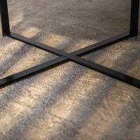 33.46" Retro Round Coffee Table, Fir Wood Top with Black Cross Legs, Easy Assembly and Maintenance, Natural(m-9)