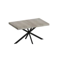 Retro Rectangular Stretch Dining Table with Storage Box, Gray Carole Top, Black Embossed Center Plate, Iron Cross Foot Base, 55.11"-70.86", Gray(m-7)