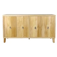 Vintage 4 Door Storage Cabinet, Carved Scatter Pattern Dining Sideboard, Large Buffet with Adjustable Shelves, Multifunctional Accent Cabinet, 59.84" x 15.75" x 31.89", Natural(m-2)