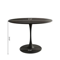 47.24" Modern Round Dining Table with Solid Wood Grain Top, Metal Base, and Easy Assembly, Black(m-3)
