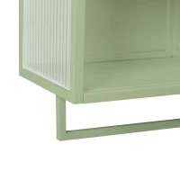 23.62" Modern Two-Door Wall Cabinet with Two-Tier Enclosed Storage, Open Shelf, and Towel Rack, Iron and Tempered Glass for Living Room, Dining Room, Bathroom, 23.62"L x 9.06"W x 30.71"H, Green(m-8)