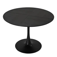 42.13" Modern Round Dining Table with Patchwork Solid Wood Veneer Top, Metal Base, and 220 lbs Weight Capacity, Black(m-2)
