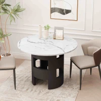 42.12" Modern Round Dining Table with Printed Black Marble Table Top, Sturdy MDF Base, Easy Assembly, 220 lbs Capacity, White+Black(m-4)