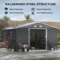 Outsunny 11' x 13' Garden Metal Shed, Storage Shed Utility Storage with Double Locking Doors for Bike, Yard Tools, Dark Gray(m-5)