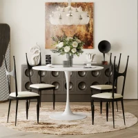 42.13" Modern Round Dining Table with Solid Wood Veneer Top, Metal Base, and Easy Assembly, White(m-4)