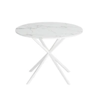 42.13'' Modern Cross Leg Round Dining Table, White Marble Top, Two Piece Removable Top, Matte Finish Iron Legs, Easy Assembly, White(m-2)