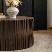 Vintage Cylindrical Nesting Coffee Table Set with Vertical Textured Embossed Design, No Assembly Required, Dark Brown(m-6)