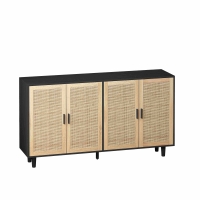 Elegant 4-Door Rattan Storage Cabinet, Adjustable Shelves, Easy Assembly, 62.2"L x 15.75"W x 34.25"H, Black