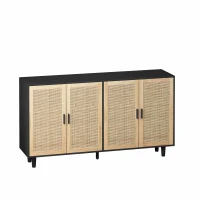 Elegant 4-Door Rattan Storage Cabinet, Adjustable Shelves, Easy Assembly, 62.2"L x 15.75"W x 34.25"H, Black(m-2)