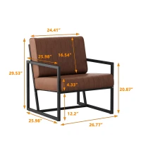Modern Fashion PU Leather Armchair with Metal Frame, Extra-Thick Padded Backrest and Seat Cushion, Ergonomic Design, 26.77"L x 25.98"W x 29.53"H, Brown(m-3)