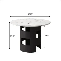 42.12" Modern Round Dining Table with Printed Black Marble Table Top, Sturdy MDF Base, Easy Assembly, 220 lbs Capacity, White+Black(m-3)