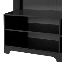 Hall Tree with Shoe Bench, Coat Rack, Storage Shelves, Pegboard, and Shoe Storage, 57.48"L x 14.96"W x 77.17"H, Black(m-10)