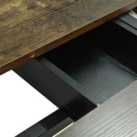 Retro Rectangular Stretch Dining Table, Antique Wood Top, Black Iron Base, with Storage Box, 55.11"-70.86", Black Brown(m-9)