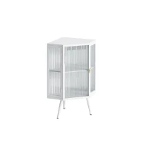 22.25" Floor Corner Cabinet with Tempered Glass Door, Storage Shelves for Bathroom, Living Room, Bedroom, Easy Assembly, 31.5" H, White(m-2)