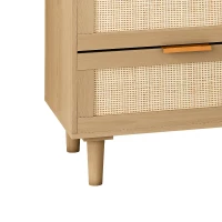 6-Drawer Rattan Dresser, Modern Natural Design with Ample Storage, Smooth Guide Rails, and Multi-Purpose Use, 43.31" x 15.75" x 29.45", Oak(m-9)