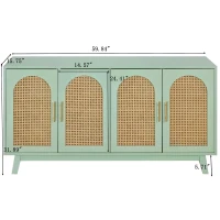 Modern 4-Door Cabinet with Rattan Decorative Doors, Versatile Storage Solution for Bedroom, Living Room, Office, Easy Assembly, 59.84"L x 15.75"W x 31.89"H, Mint Green(m-3)