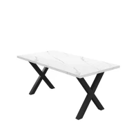 70.87" Modern Square Dining Table with Printed White Marble Table Top, Black X-Shape Legs, and 220 lbs Weight Capacity, White(m-2)