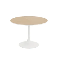 42" Modern Round Dining Table with Printed Wood Grain Table Top, Metal Base, Easy Assembly, and 220 lbs Weight Capacity, Natural(m-2)